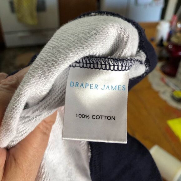 Draper James Natalie Gingham Crew Neck Sweatshirt Navy Blue - S - Picture 11 of 12